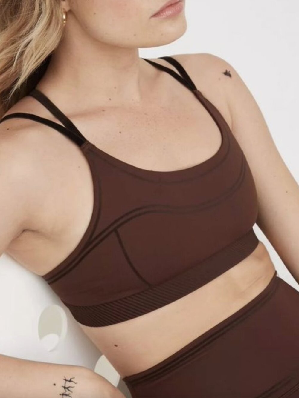 OFFLINE By Aerie Goals Velvet Trim Matching Leggings & Sports Bra Set Brown M/L